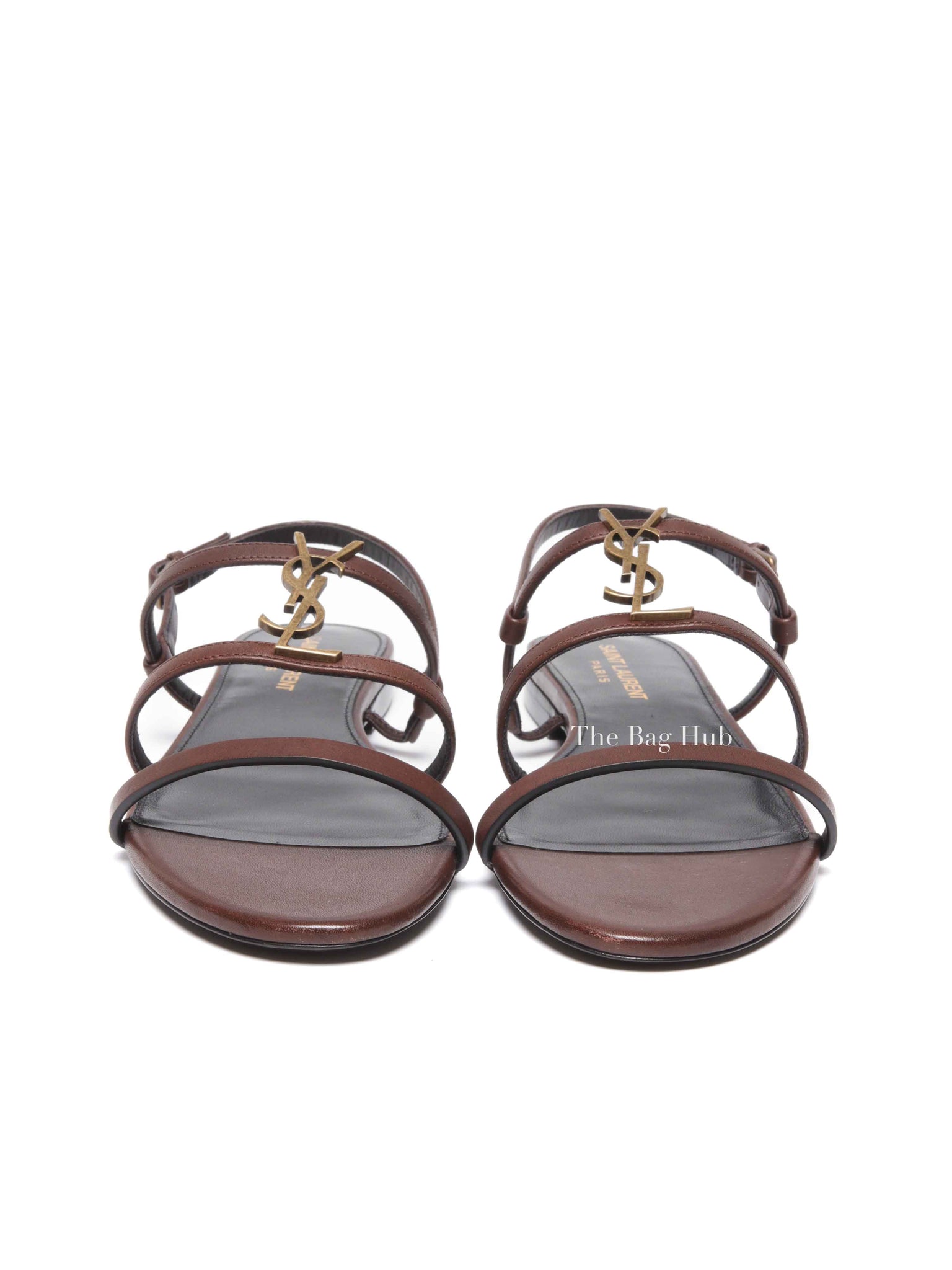 Saint Laurent Brown Leather Cassandre Sandals Size 38