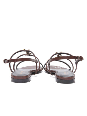 Saint Laurent Brown Leather Cassandre Sandals Size 38