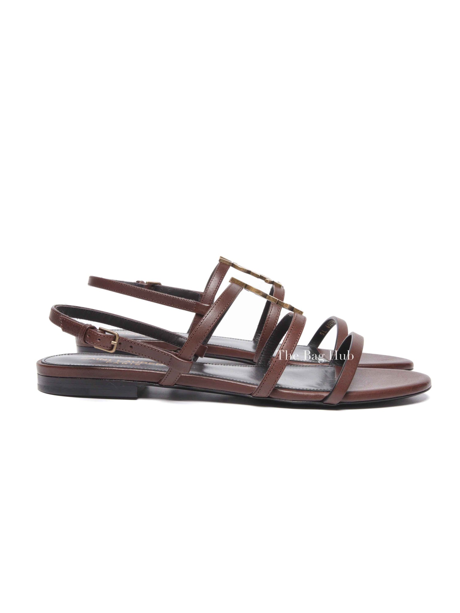 Saint Laurent Brown Leather Cassandre Sandals Size 38