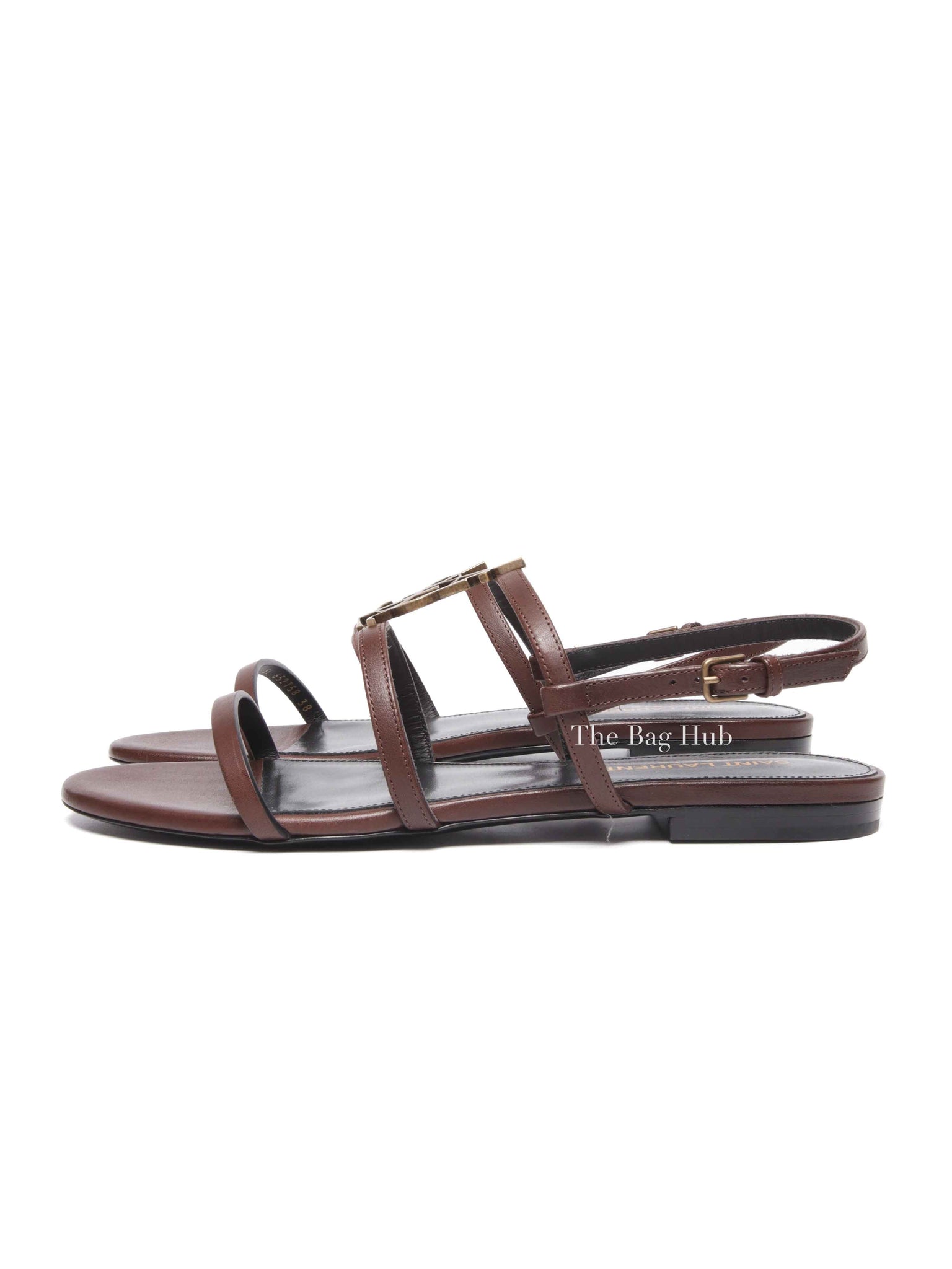Saint Laurent Brown Leather Cassandre Sandals Size 38