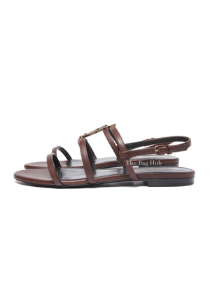 Saint Laurent Brown Leather Cassandre Sandals Size 38