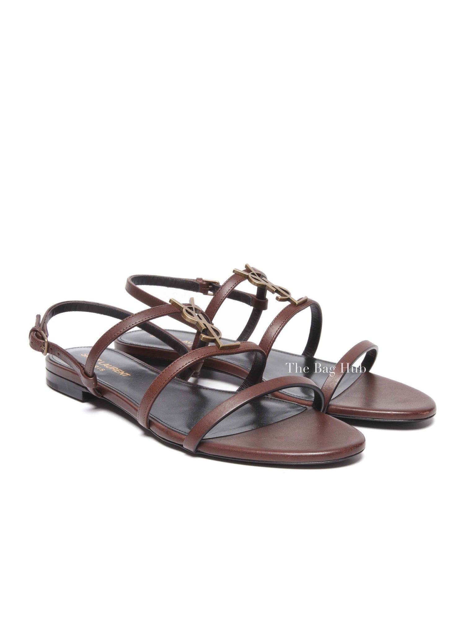 Saint Laurent Brown Leather Cassandre Sandals Size 38