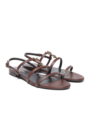 Saint Laurent Brown Leather Cassandre Sandals Size 38