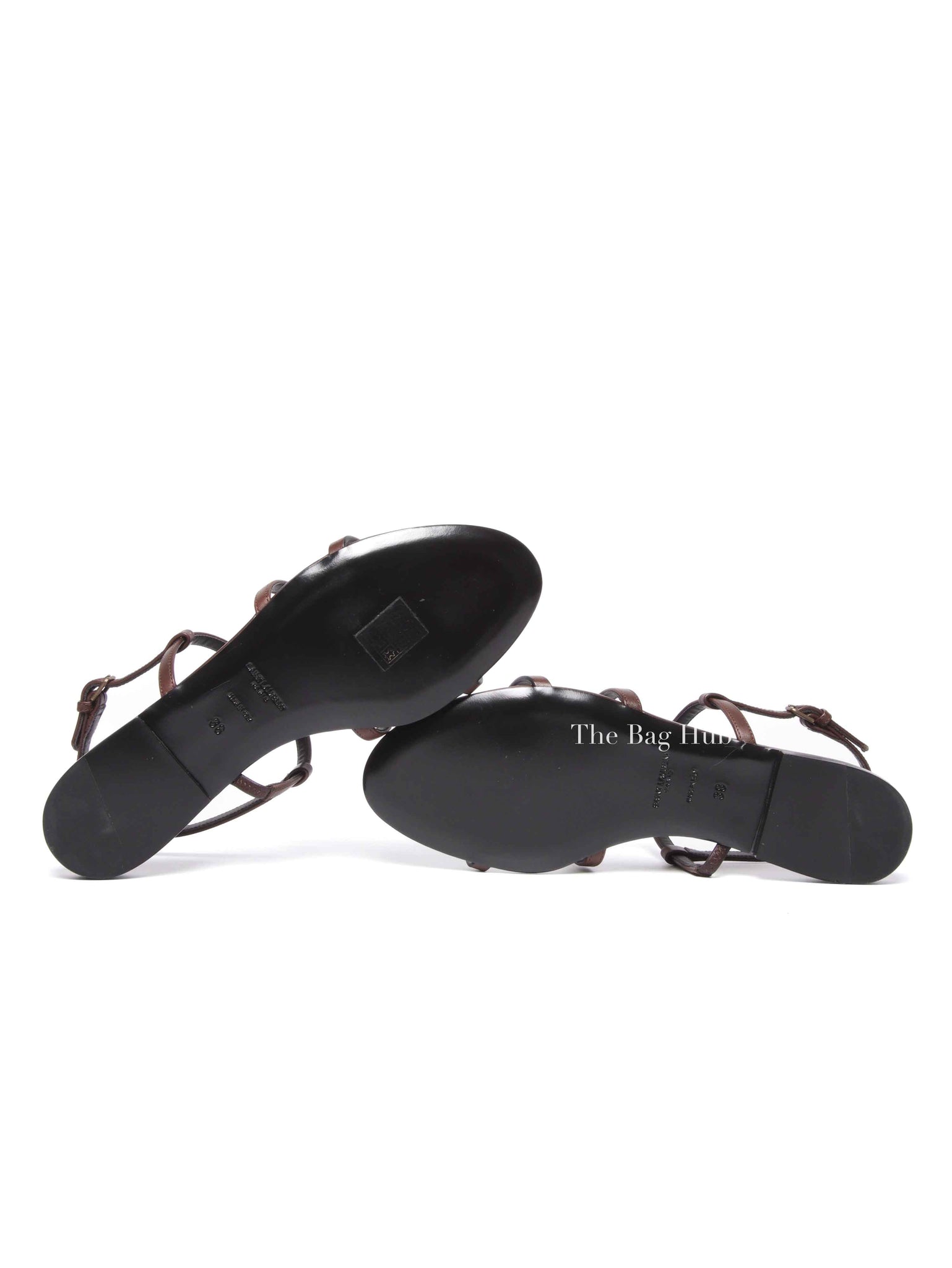 Saint Laurent Brown Leather Cassandre Sandals Size 38