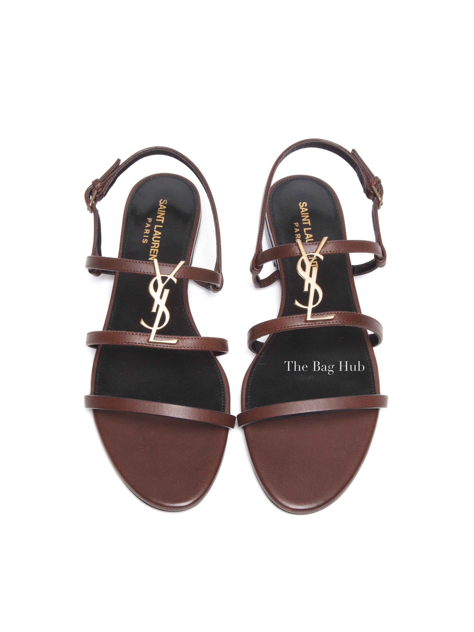 Saint Laurent Brown Leather Cassandre Sandals Size 38