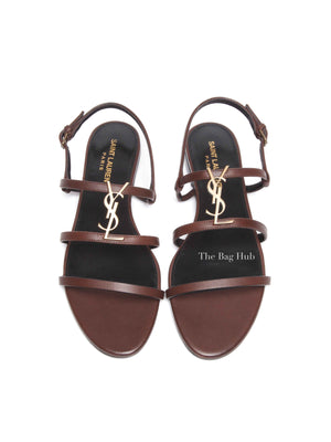 Saint Laurent Brown Leather Cassandre Sandals Size 38