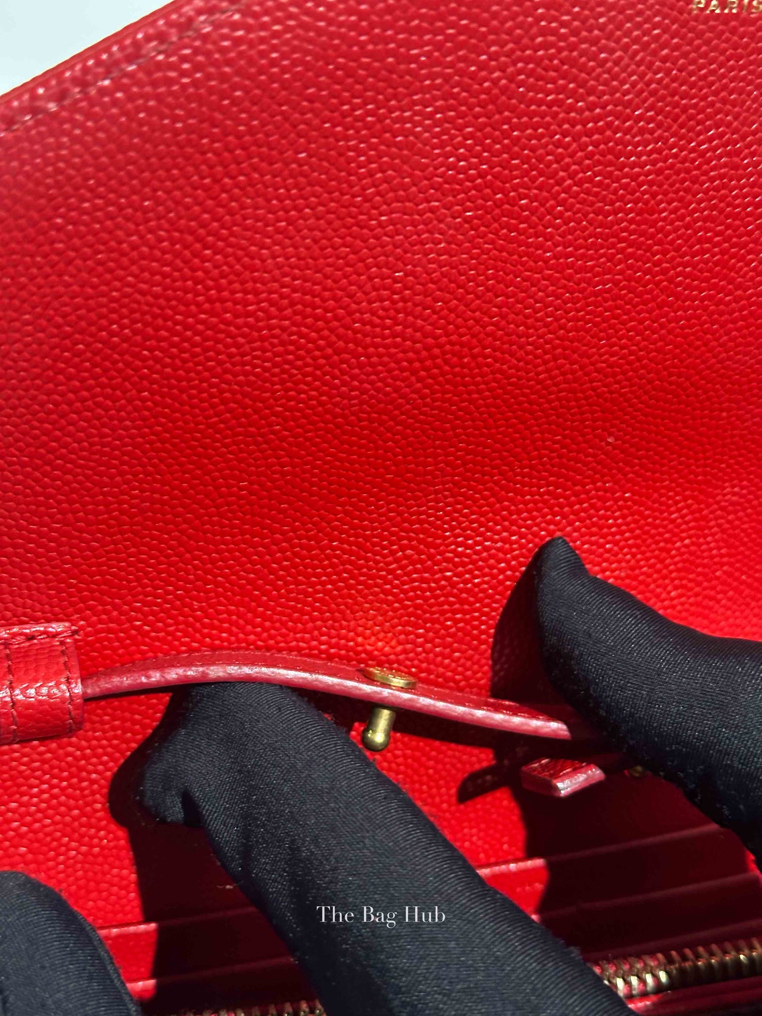 Saint Laurent Red Grain De Poudre Matelasse Chevron Monogram Cassandre Chain Wallet GHW