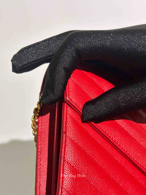 Saint Laurent Red Grain De Poudre Matelasse Chevron Monogram Cassandre Chain Wallet GHW