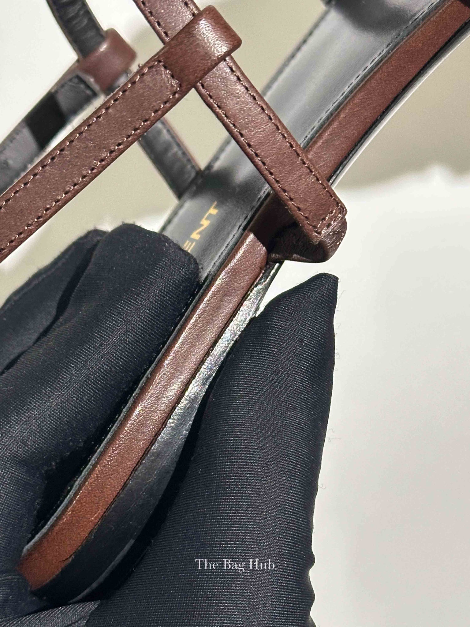 Saint Laurent Brown Leather Cassandre Sandals Size 38