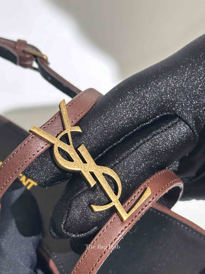 Saint Laurent Brown Leather Cassandre Sandals Size 38