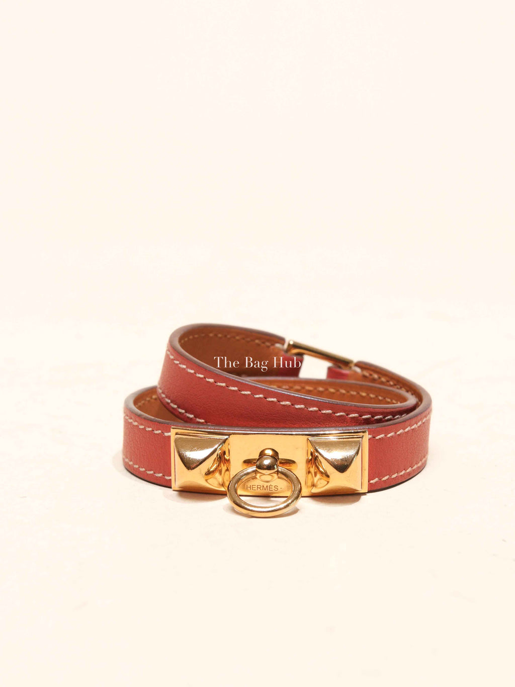 Hermes Rose Azalee Leather Rivale Double Tour XS Bracelet GHW