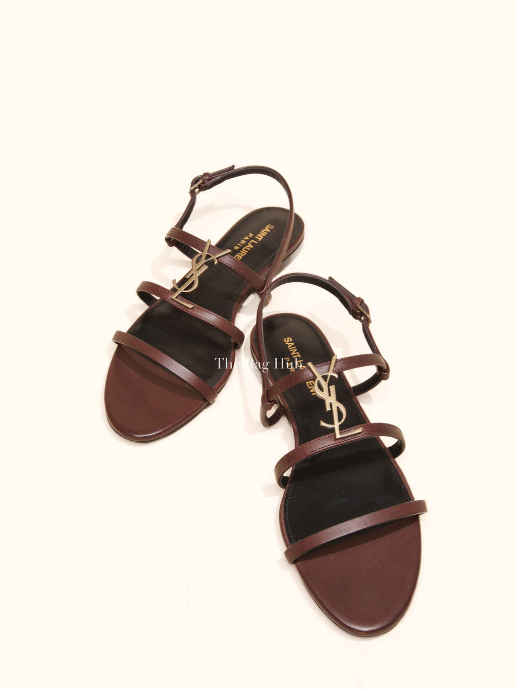 Saint Laurent Brown Leather Cassandre Sandals Size 38