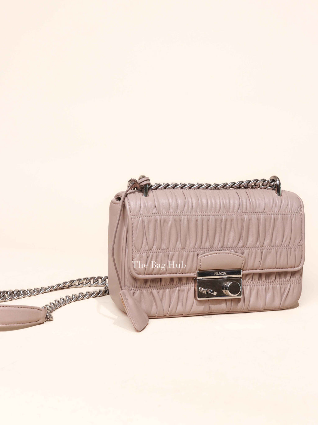Prada Cipria Nappa Gaufre Sound Chain Flap Small Shoulder Bag