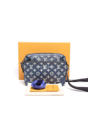 Louis Vuitton Navy Blue Monogram Shadow Leather Trio Messenger Bag