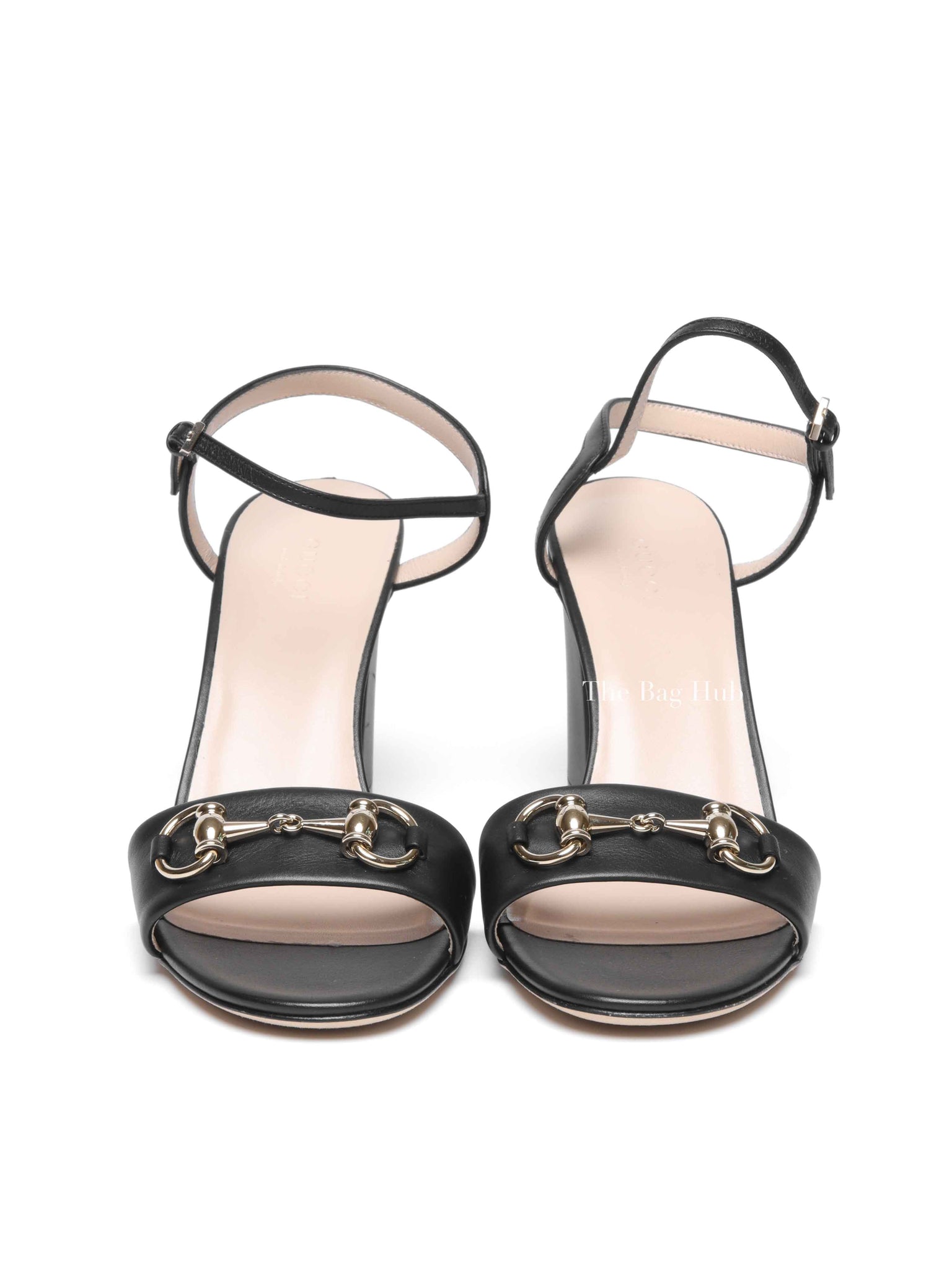 Gucci Black Leather Horsebit Block Heel Sandals Size 38