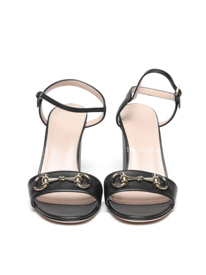 Gucci Black Leather Horsebit Block Heel Sandals Size 38