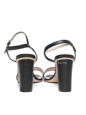 Gucci Black Leather Horsebit Block Heel Sandals Size 38