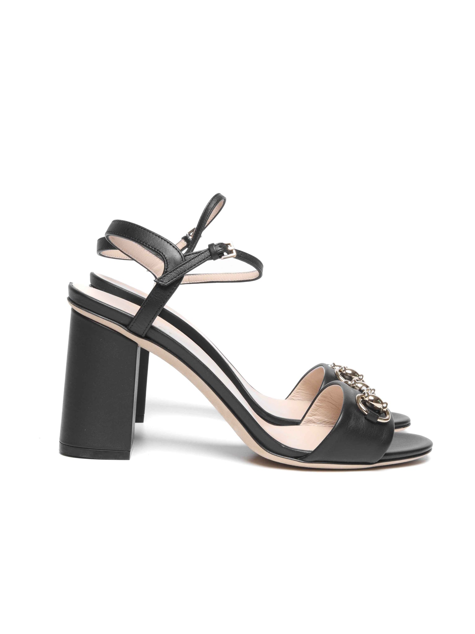 Gucci Black Leather Horsebit Block Heel Sandals Size 38