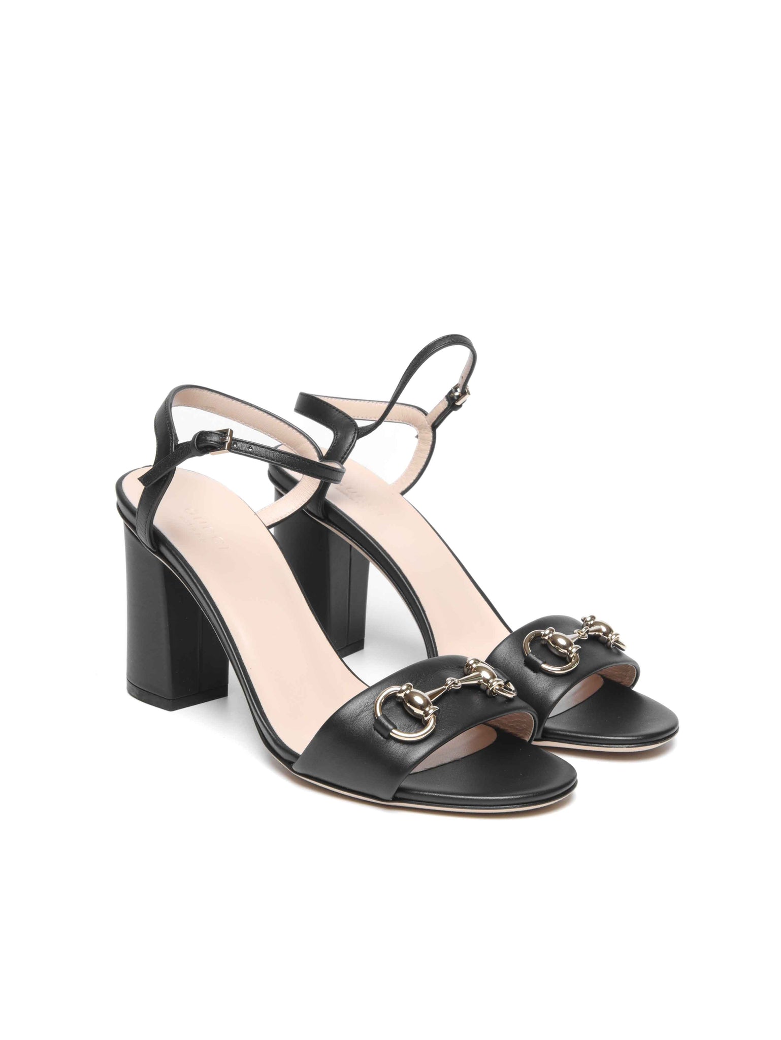 Gucci Black Leather Horsebit Block Heel Sandals Size 38