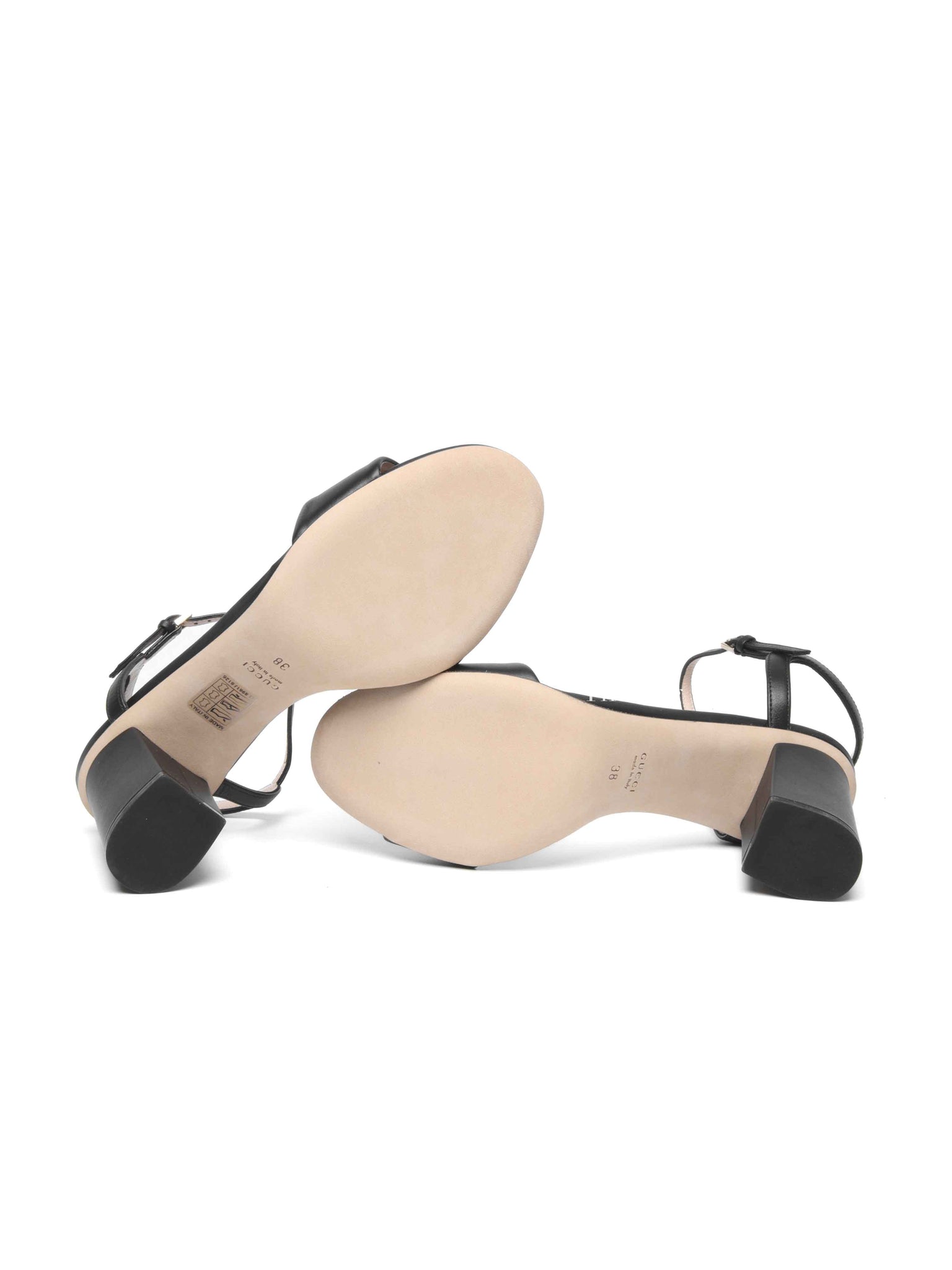 Gucci Black Leather Horsebit Block Heel Sandals Size 38
