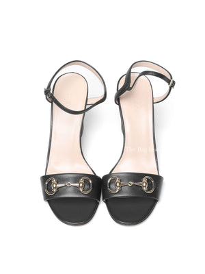 Gucci Black Leather Horsebit Block Heel Sandals Size 38