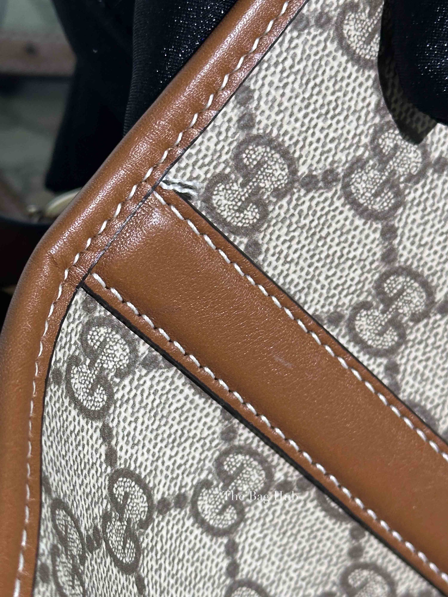 Gucci Beige Dark Brown Canvas GG Supreme Monogram Emblem Large Tote Bag