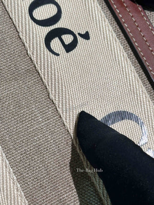 Chloe White/Brown Linen Canvas Small Woody Tote Bag