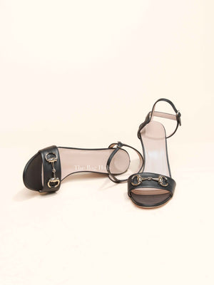 Gucci Black Leather Horsebit Block Heel Sandals Size 38