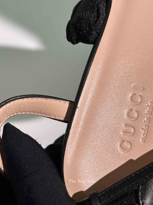 Gucci Black Leather Horsebit Block Heel Sandals Size 38