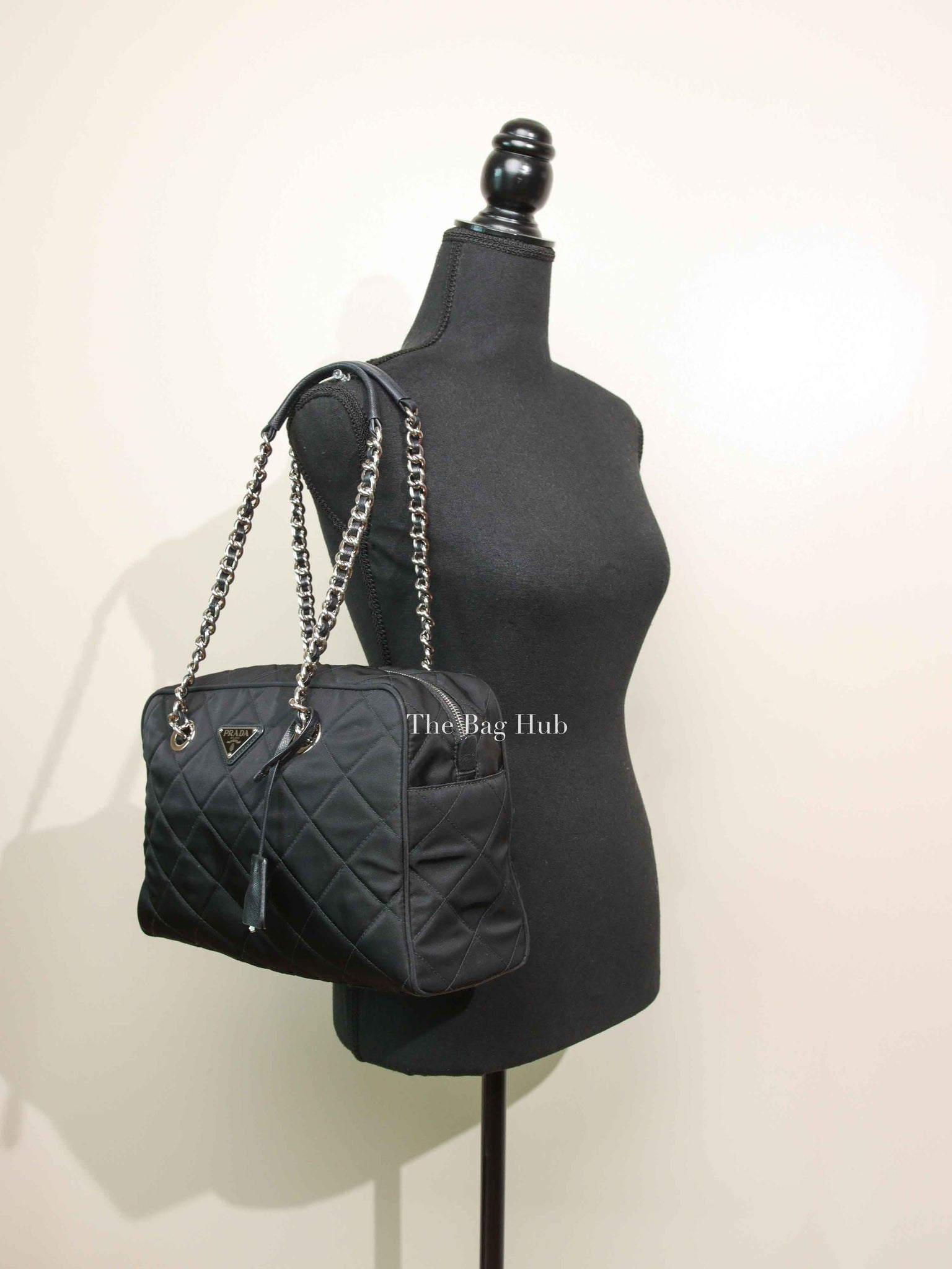 Prada Black Nylon Tessuto Impuntu Quilted Shoulder Bag