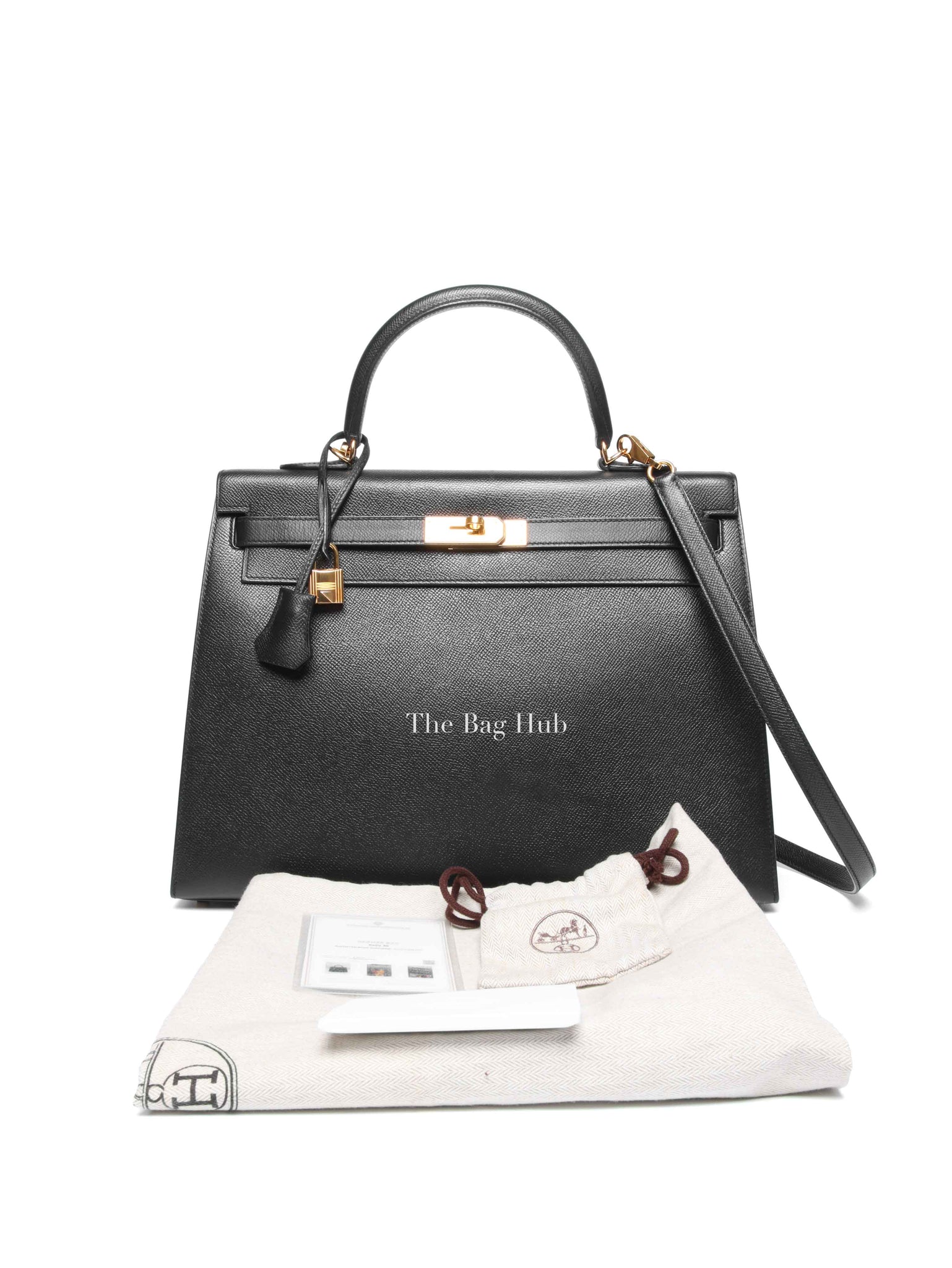 Hermes Noir Epsom Leather Kelly Sellier 35 GHW