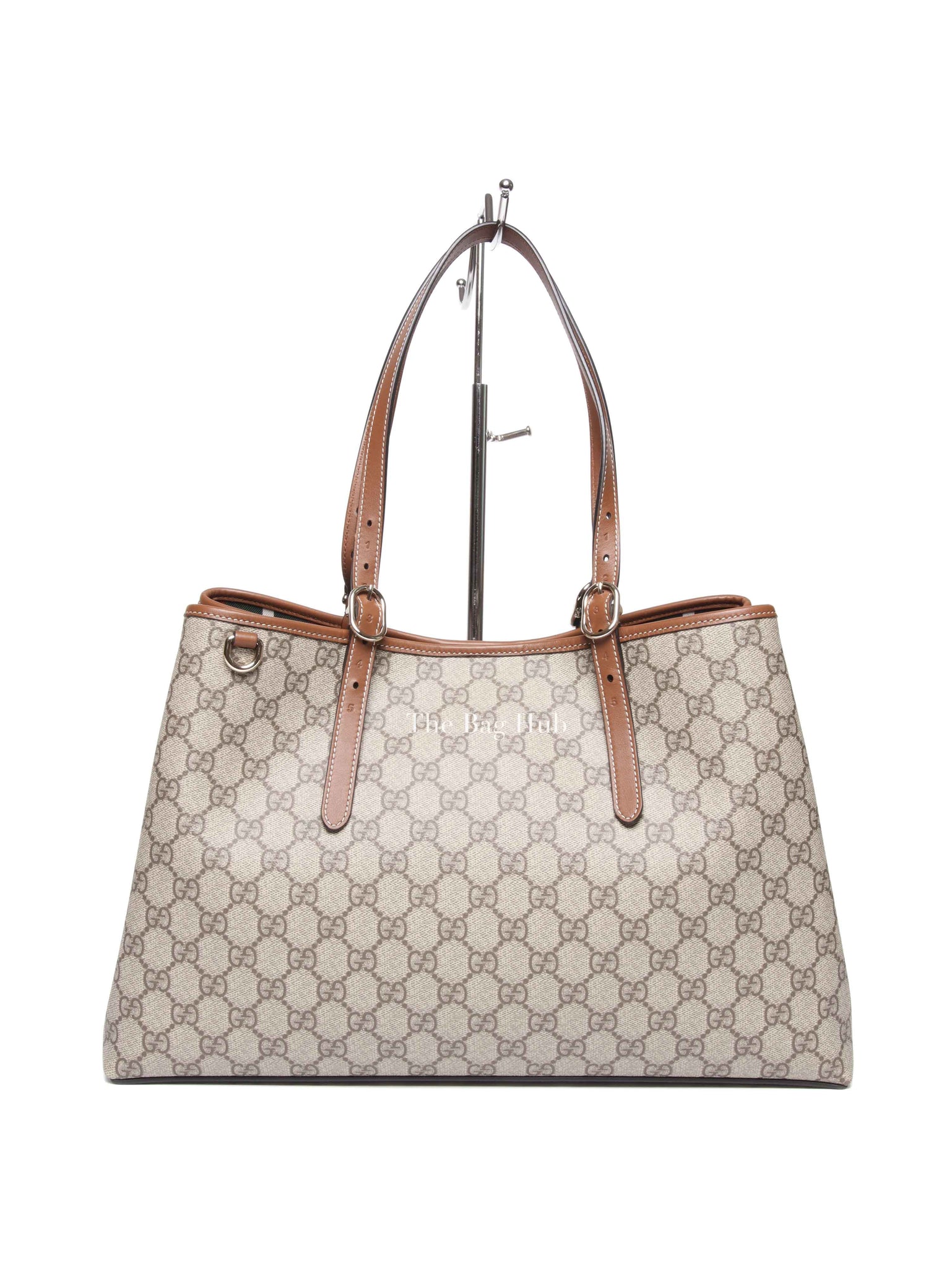Gucci Beige Dark Brown Canvas GG Supreme Monogram Emblem Large Tote Bag