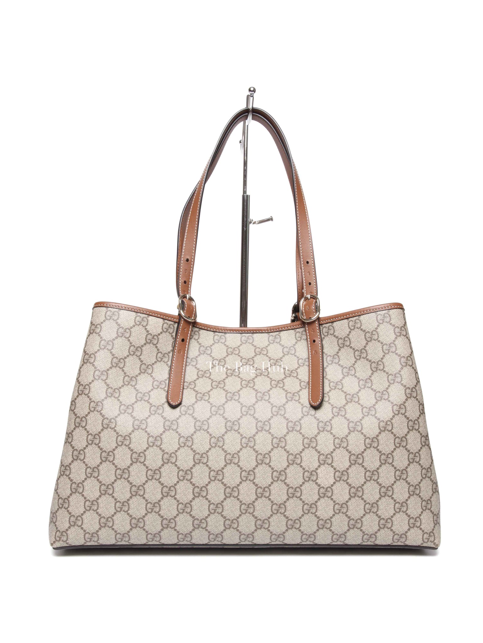 Gucci Beige Dark Brown Canvas GG Supreme Monogram Emblem Large Tote Bag
