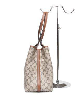 Gucci Beige Dark Brown Canvas GG Supreme Monogram Emblem Large Tote Bag