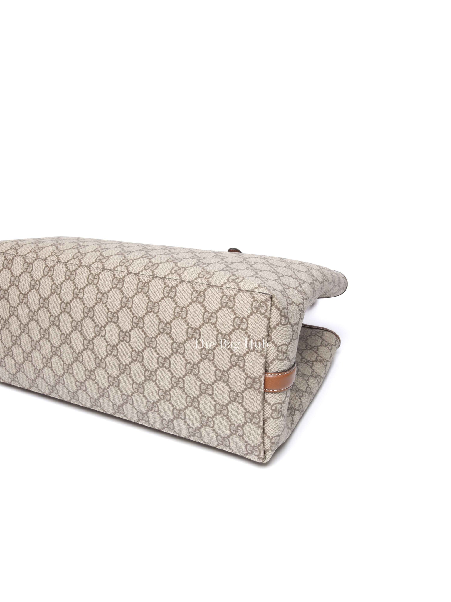 Gucci Beige Dark Brown Canvas GG Supreme Monogram Emblem Large Tote Bag
