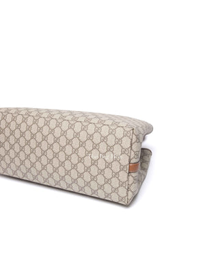 Gucci Beige Dark Brown Canvas GG Supreme Monogram Emblem Large Tote Bag