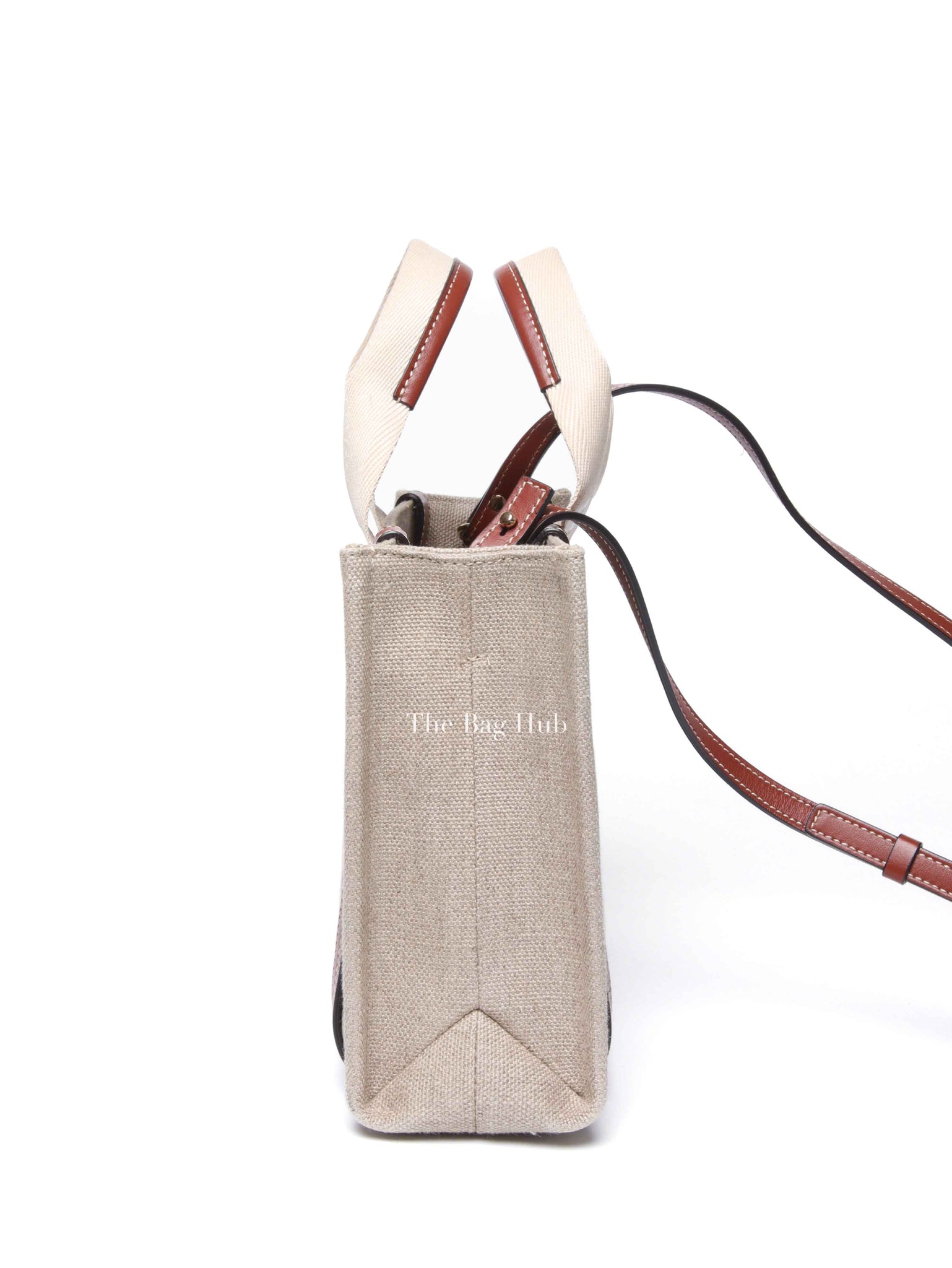 Chloe White/Brown Linen Canvas Small Woody Tote Bag