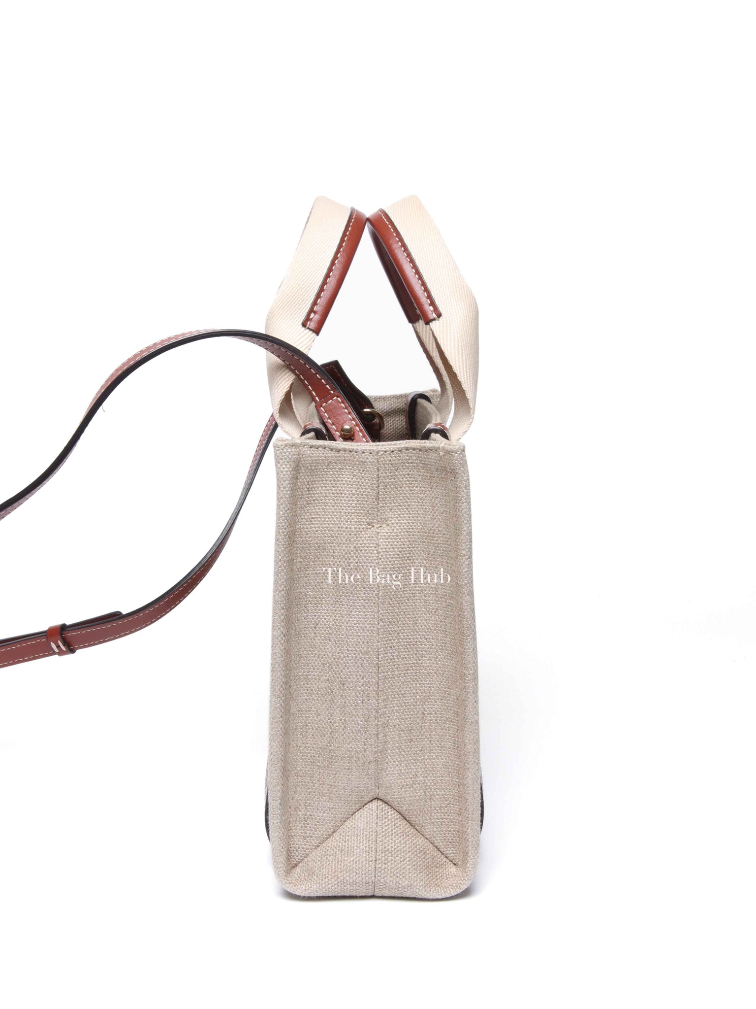 Chloe White/Brown Linen Canvas Small Woody Tote Bag