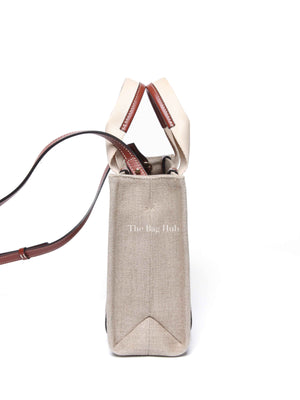 Chloe White/Brown Linen Canvas Small Woody Tote Bag