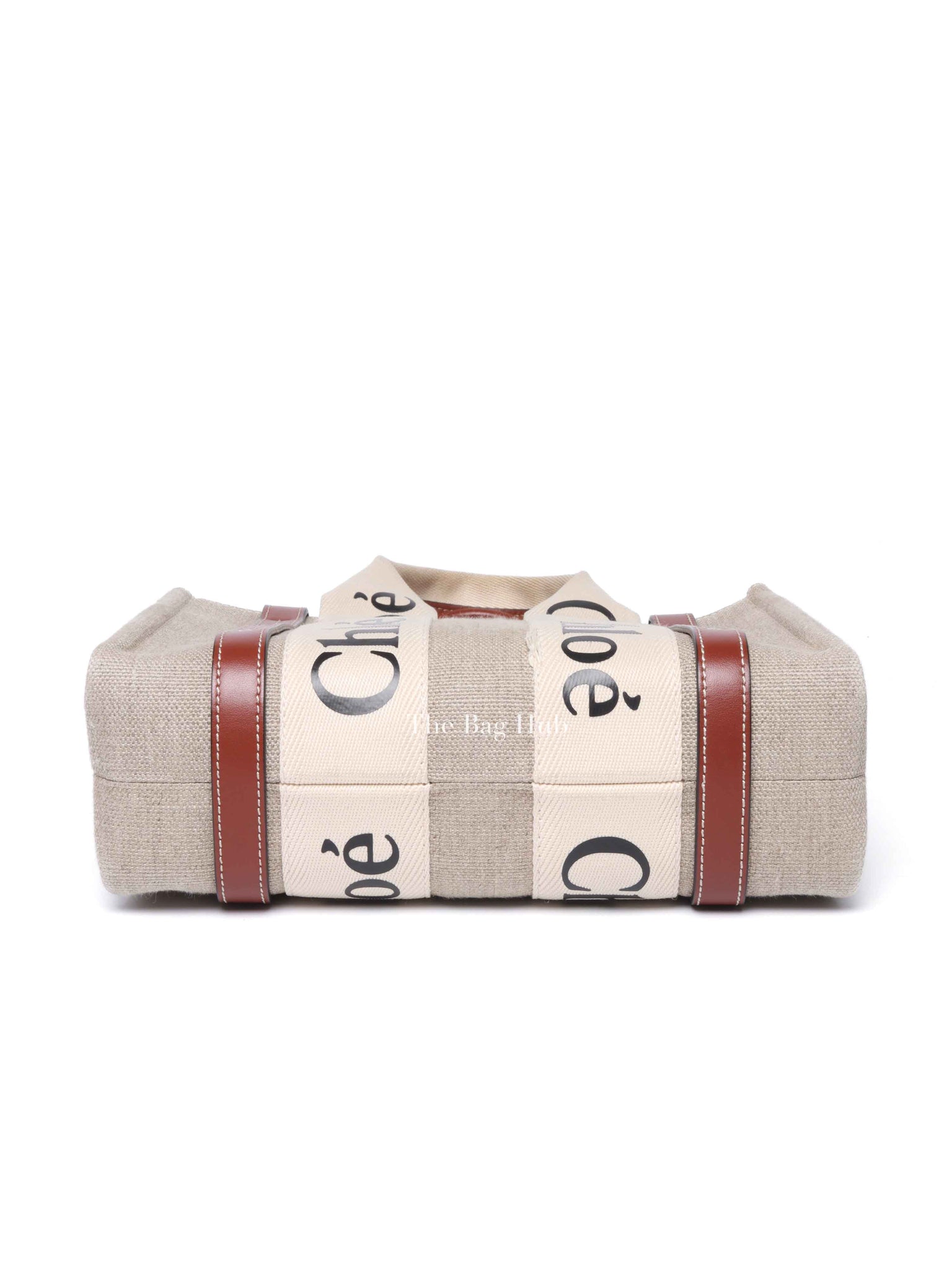 Chloe White/Brown Linen Canvas Small Woody Tote Bag