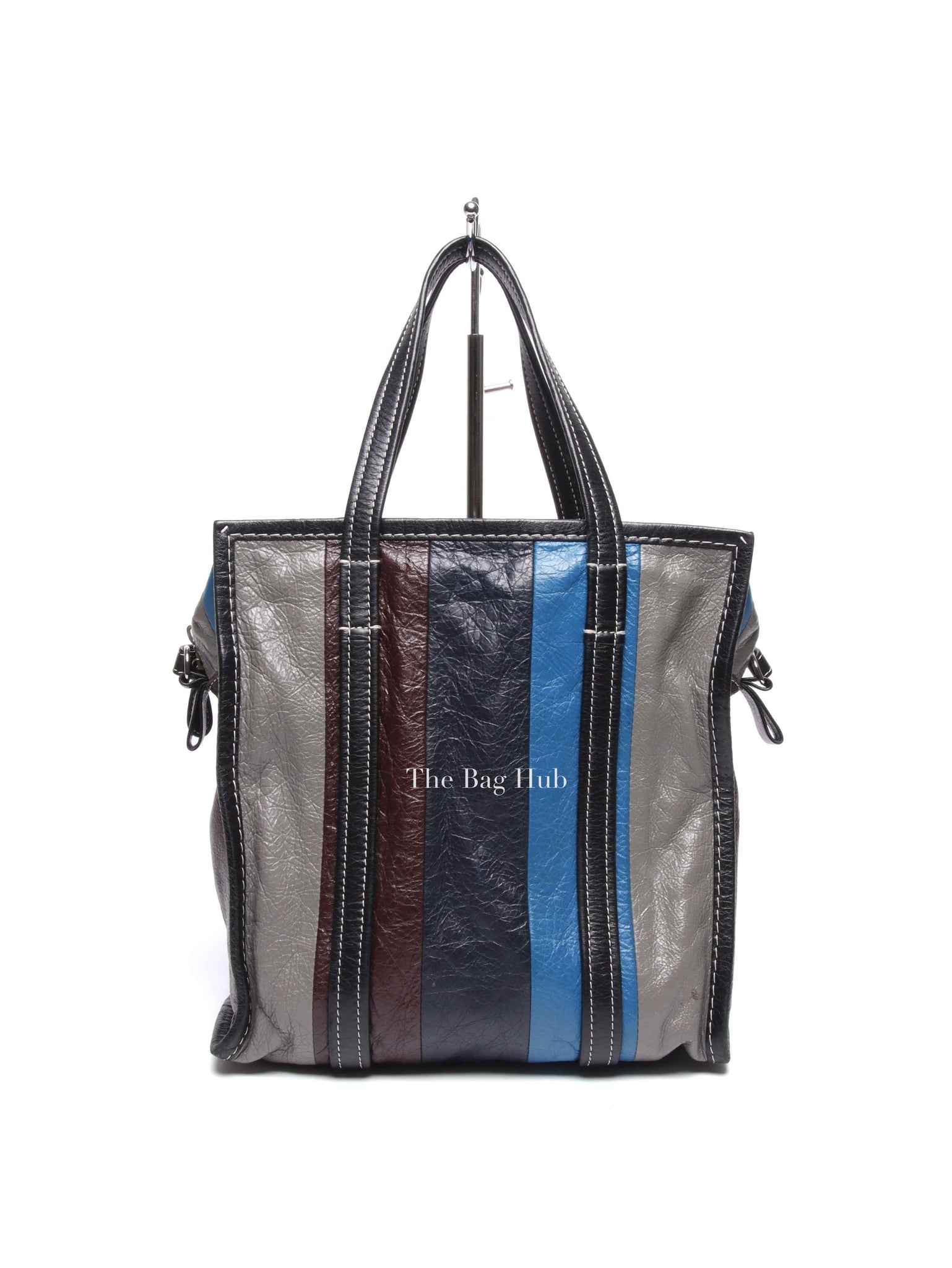 Balenciaga Multicolor Striped Leather Bazar Shopper Small Tote Bag