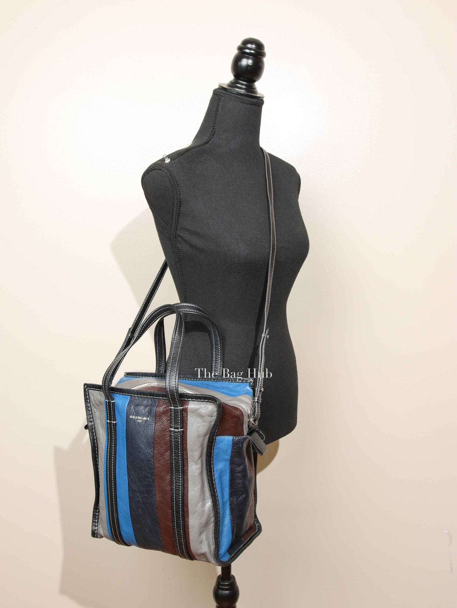 Balenciaga Multicolor Striped Leather Bazar Shopper Small Tote Bag