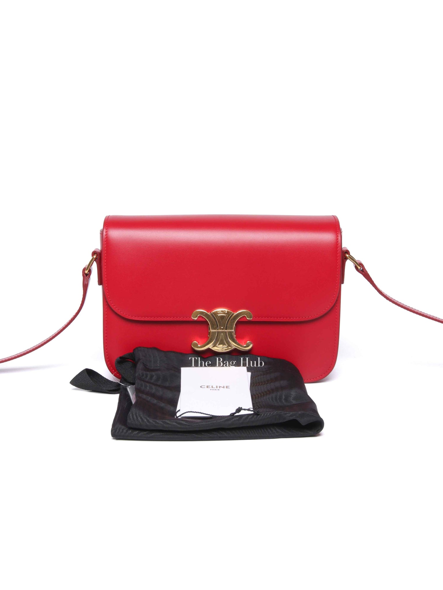 Celine Red Calfskin Leather Classic Triomphe Bag