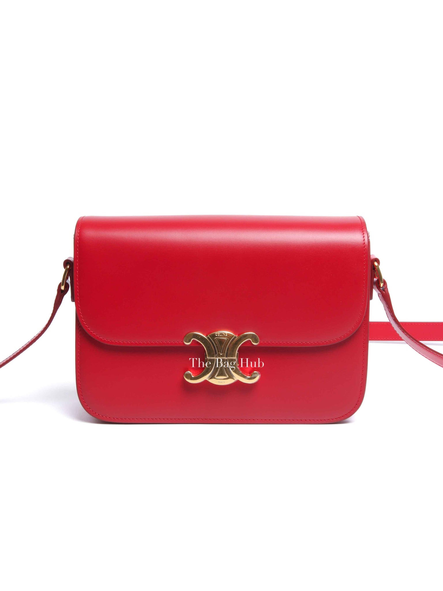 Celine Red Calfskin Leather Classic Triomphe Bag