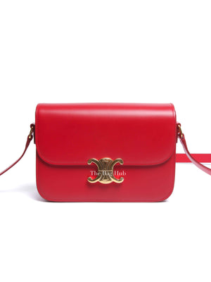 Celine Red Calfskin Leather Classic Triomphe Bag