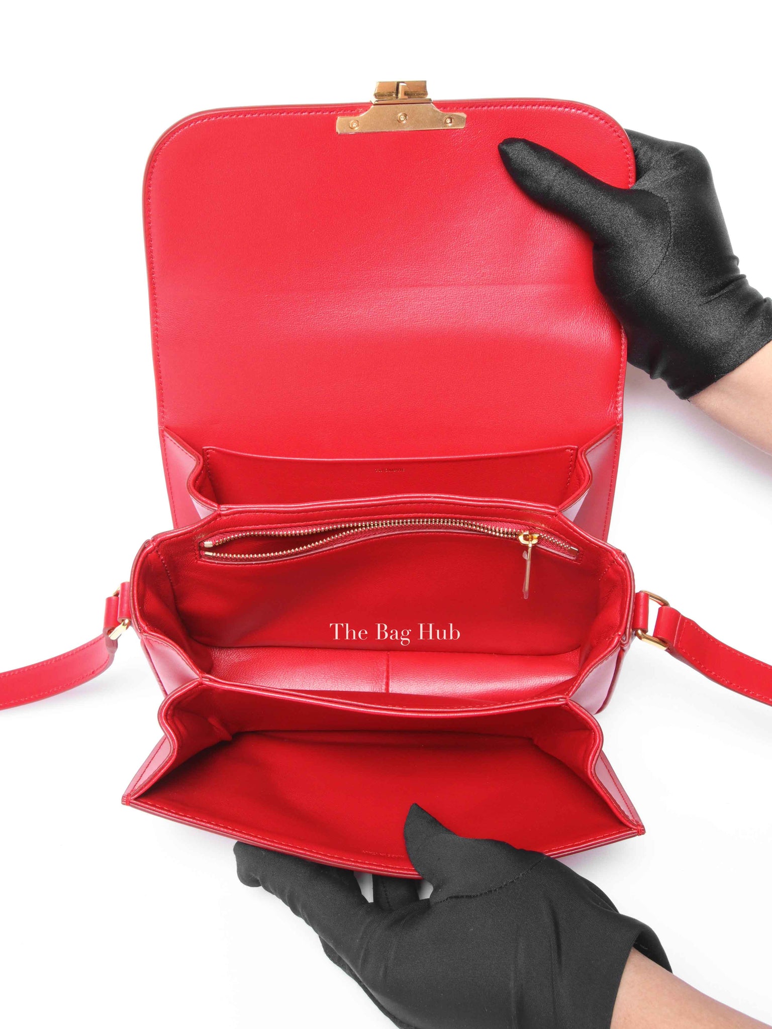 Celine Red Calfskin Leather Classic Triomphe Bag