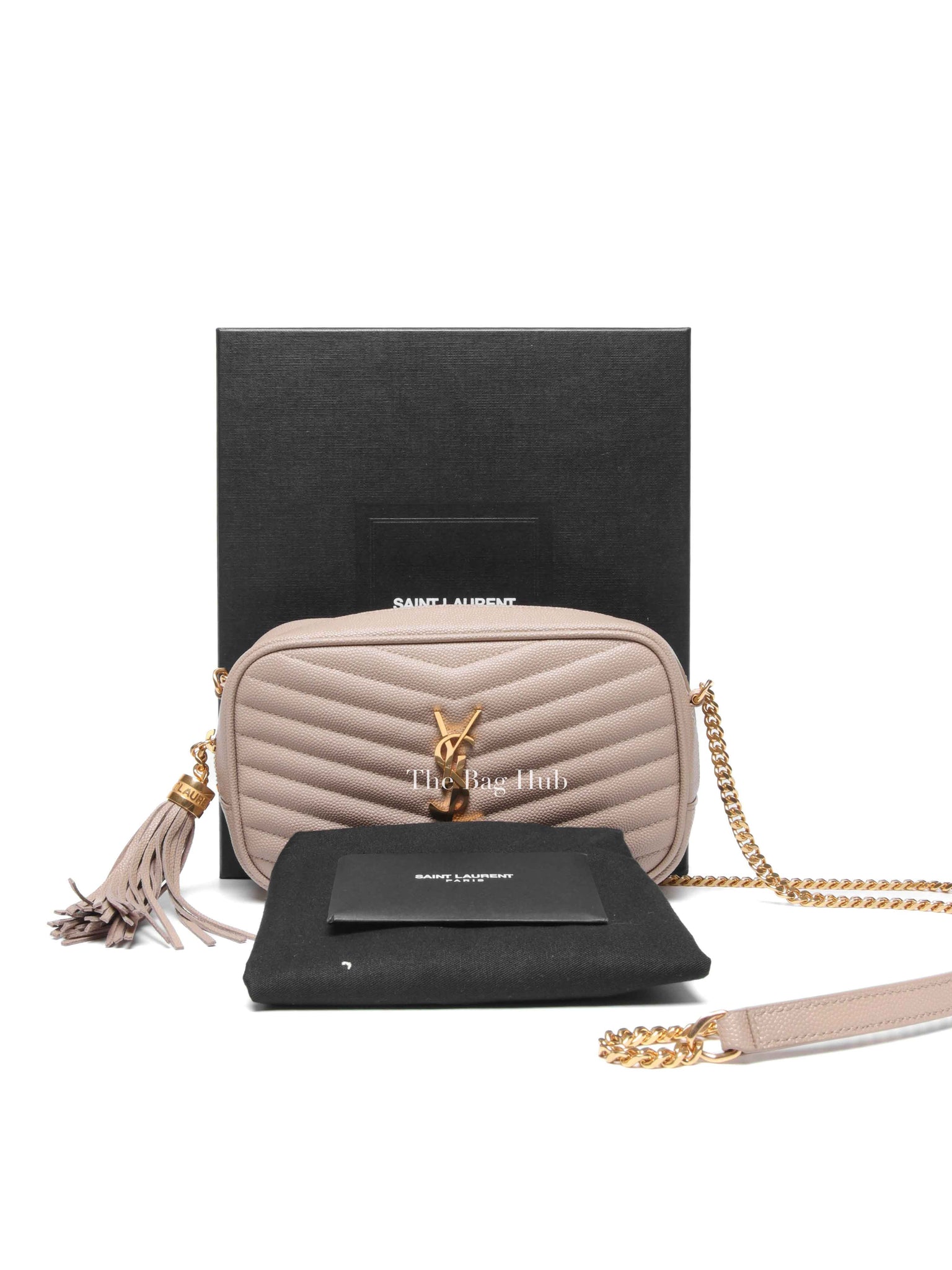 Saint Laurent Beige Grain De Poudre Matelasse Monogram Mini Lou Camera Bag GHW