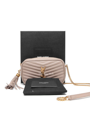 Saint Laurent Beige Grain De Poudre Matelasse Monogram Mini Lou Camera Bag GHW