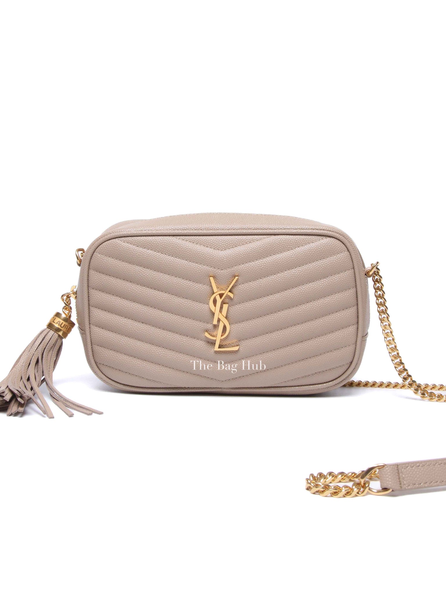 Saint Laurent Beige Grain De Poudre Matelasse Monogram Mini Lou Camera Bag GHW