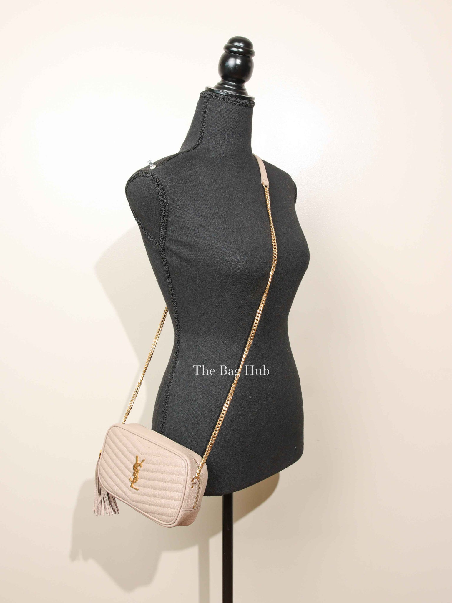 Saint Laurent Beige Grain De Poudre Matelasse Monogram Mini Lou Camera Bag GHW